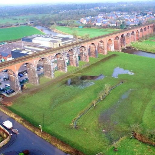 Whalley Viaduct stretches north across the River Calder flood plain. Photo courtesy of Network Rail